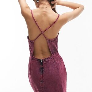 Topshop over dye denim dress in pink- NWOT